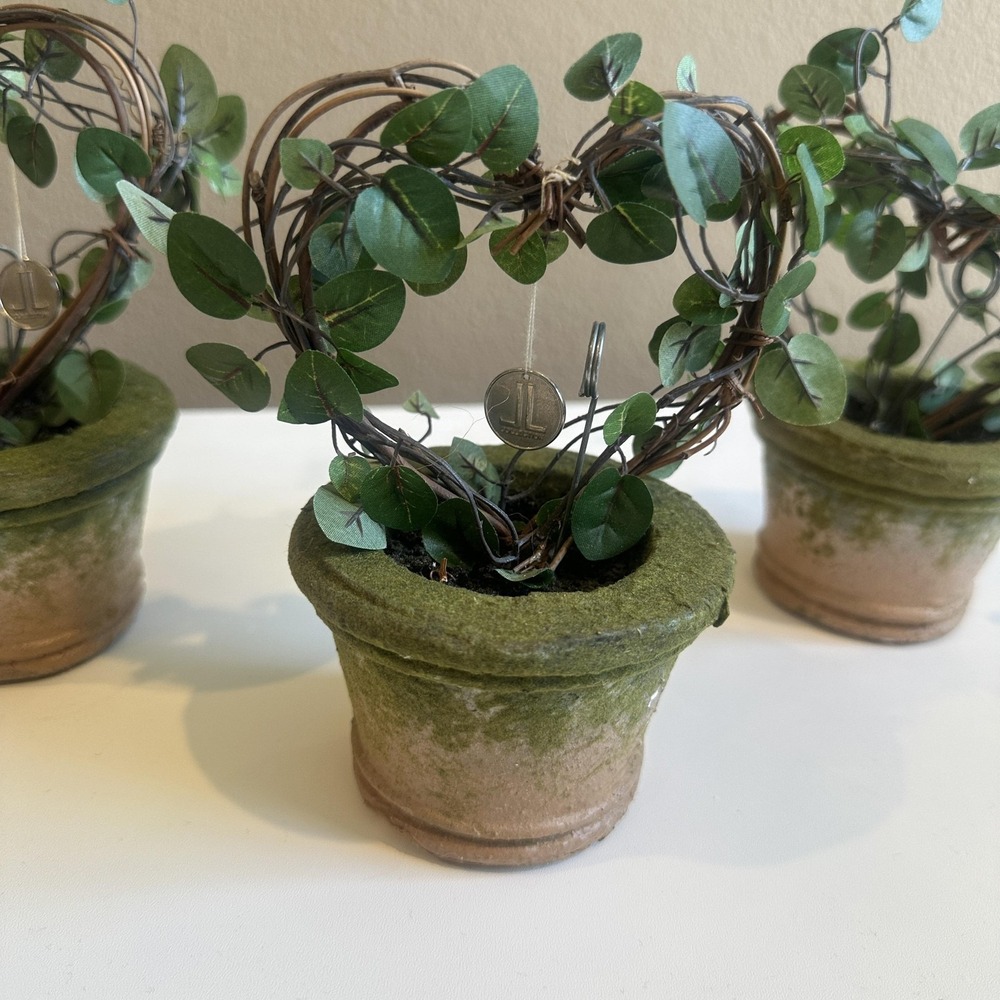 LL Collection Heart Topiary Set Of 3 In Pots 7 Inch Green Leaf Table Decor - Picture 3 of 9